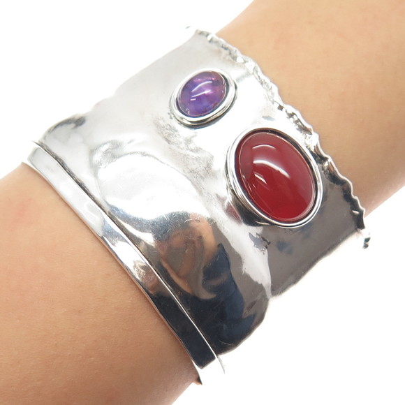 LOUIS BOOTH 925 Sterling Silver Vintage Real Carnelian & Amethyst Bracelet 6.75